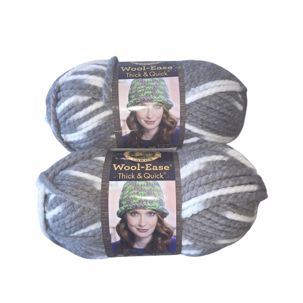 Lion Brand Wool-Ease Thick & Quick Yarn 2 Skeins Gray Seagull Super Bulky Knit